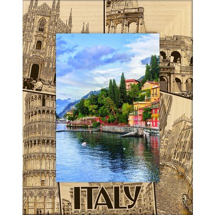 Italy Collage Laser Engraved Wood Picture Frame Portrait (3 x 5)