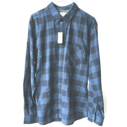 NEW GEORGE ALL SEASON MENS L/S BLUE/DARK BLUE CHECK BUTTON UP SHIRT – LARGE