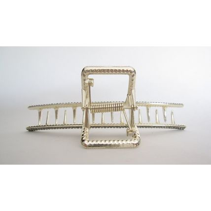 Long art deco gold metal gray crystal hair claw clip for medium fine hair