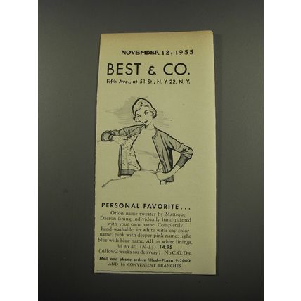 1955 Best & Co. Mattique Orlon Sweater Ad - Personal Favorite