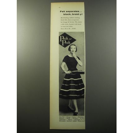 1955 Peck & Peck Gregge & Levine Separates Ad - Felt Separates.. black, braid-y!