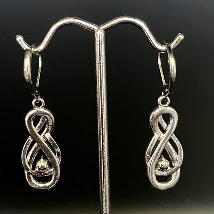Earrings Metal Hand Carved Infinity Earrings With Zircon Hook Dangle #451