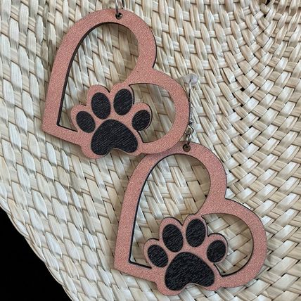 Earrings Heart-Shaped Dog Paw Wooden Dangle Earrings #452