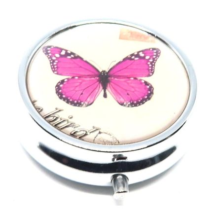 Pink & Black Butterfly & Flowers 1.5 CM Pill Box Carte Postal Christmas Gift