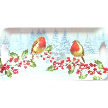 Christmas Robin in a Winter Scene Melamine Tray Gift Holiday Home Decor