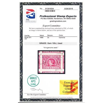 371, Used 2¢ Superb JUMBO - PSE Certificate Graded 100J * Stuart Katz