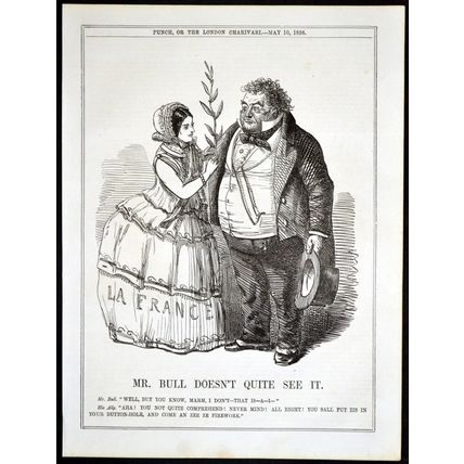 MR. BULL DOESN’T QUITE SEE IT 1856 La France Olive Branch PUNCH CARTOON PAGE