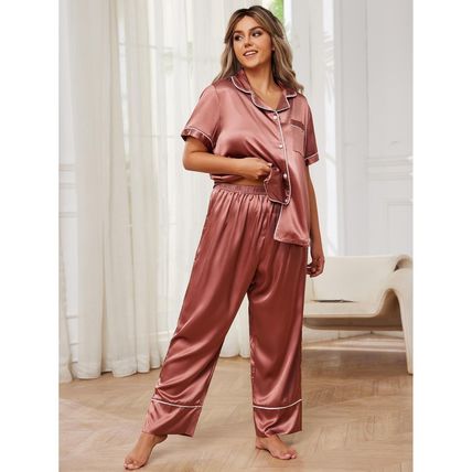 Plus size women's casual short-sleeve long pants two-piece home wear pajama set