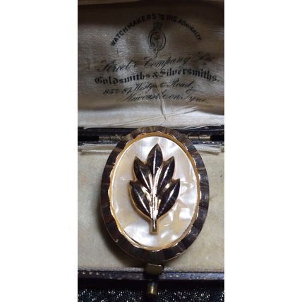 VINTAGE Oval Gold Western Germany Faux Mother of Pearl Raised Floral SCARF CLIP