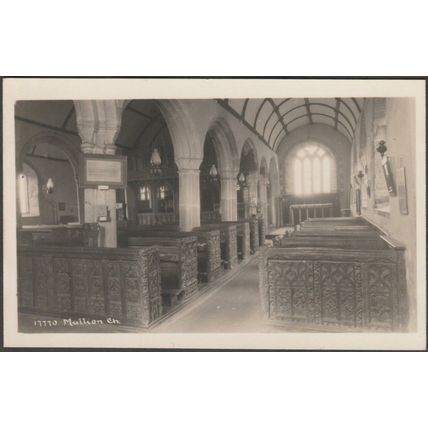 Interior, Mullion Church, Cornwall, c.1930 - Hawke RP Postcard