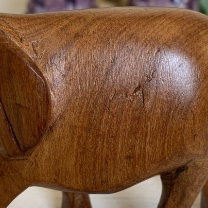 Vintage Solid Teak Hand Carved Wooden Elephant Sculpture Wood Figurine 5.5”x3.5”