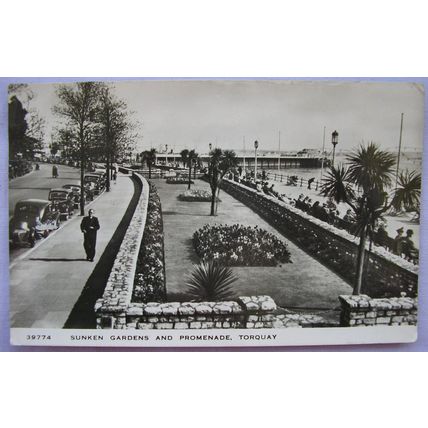 1953 postcard Sunken Gardens & Promenade Torquay