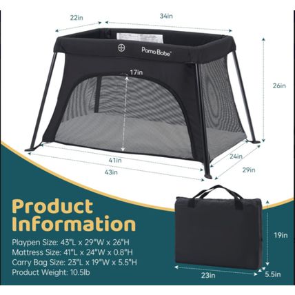 Pamo Babe Mini Travel Crib – Lightweight Baby Playard with Zip Door