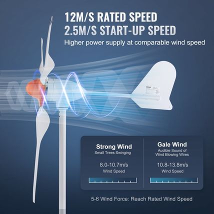 VEVOR 800W Wind Turbine Generator, 12V Wind Turbine Kit, 3-Blade Wind Power Gene