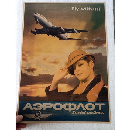 Poster Soviet Airlines 40 x 30cm Weathered look brown tones 1980's Image New A20