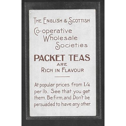 ADVERTISING CARD - Vintage - Co-operative Society Packet Teas - Very Good
