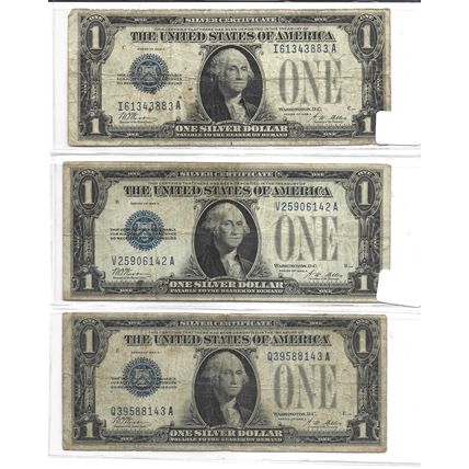 Lot of 3 1928 Funny Back Silver certificates vf