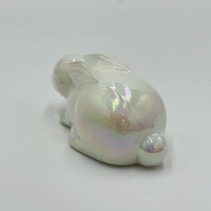 Vintage Mosser art glass iridesent bunny Rabbit figurine White Small Easter 1”x3