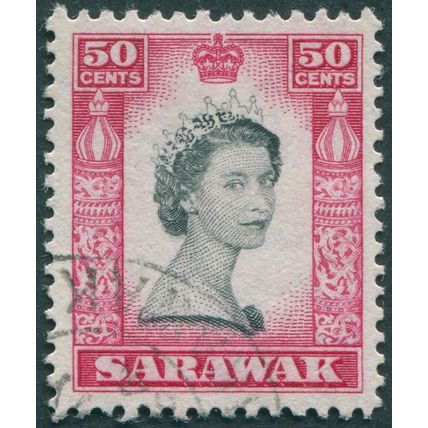 Sarawak 1957 50c. black & carmine SG199 used