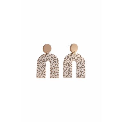Beige Neutral Animal Print U Shaped Earrings