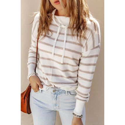 Cowl Neck Striped Print Drop Shoulder Sweater