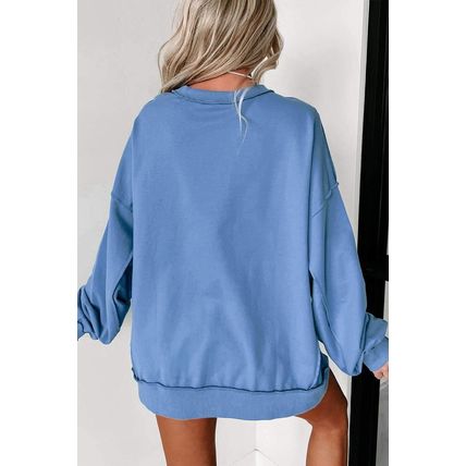 Sky Blue Sequin Trim Embroidered Star USA Pattern Sweatshirt