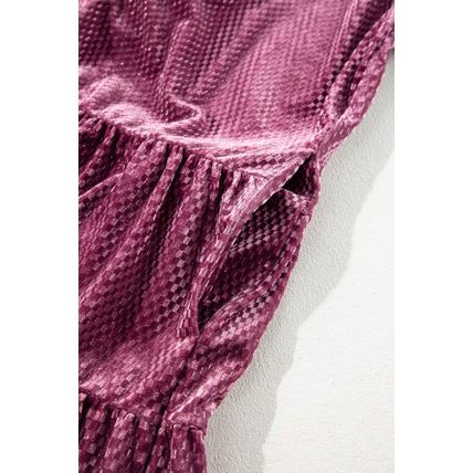 Meadow Mauve Plus Size Textured Velvet Tiered Button V Neck Dress