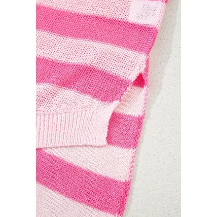 Pink Stripe USA Flag Notched Neckline Loose Sweater Vest