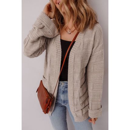 Delicacy Textured Knit Open Front Chic Cardigan with Pockets