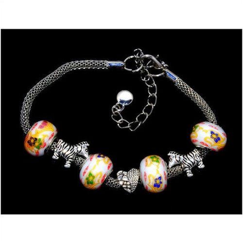 Summer Gift Zebra Love heart Charm Euro Bead Silver Tone Bracelet Jewellery 1228