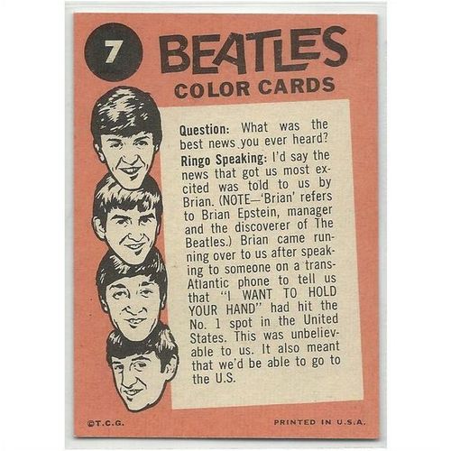 BEATLES ' ORANGE back ' card # 7 ( 1964 )