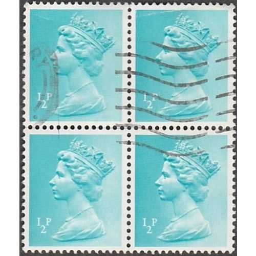 1971-96 Machin. 1/2p Value. Turquoise Blue. Phos Paper. Fine Used Block of Four.