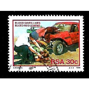 SOUTH AFRICA 1986 30c AMBULANCEMAN AND ACCIDENT VICTIM SG 597 FINE USED#