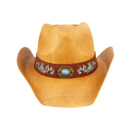 Angela & William Cowboy Hat with Floral Trim Band and Stud Natural