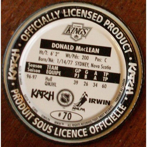 Katch NHL Medallion #70 Donald MacLean #10 Los Angeles Kings 2-3/8 Inch Diameter