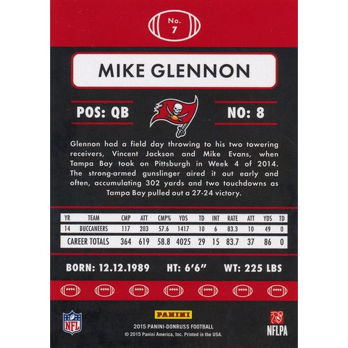 2015 Donruss Football 7 Mike Glennon Tampa Bay Buccaneers