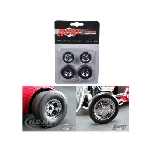1/18 GMP Chromed Hot Rod Drag Wheel & Tire Pack , 18841 ,