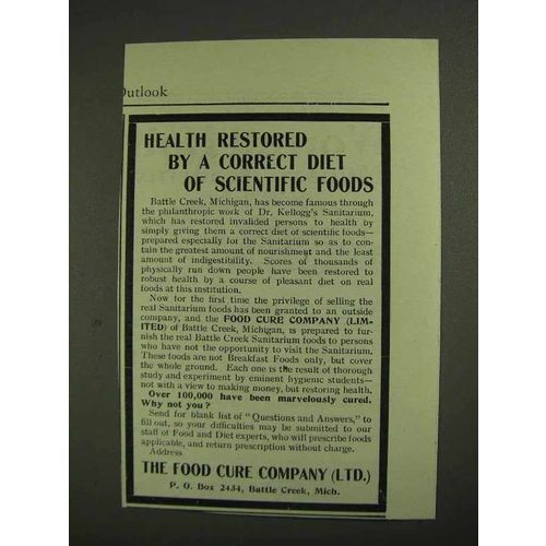 1903 The Food Cure Company Ad - Health Restored by Diet