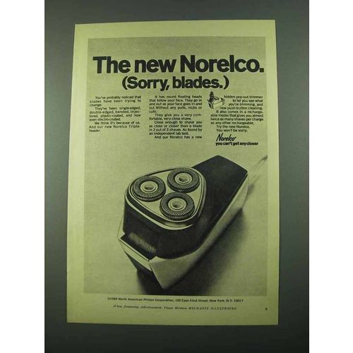 1969 Norelco Tripleheader Shaver Ad - Sorry, Blades