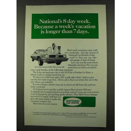 1973 National Car Rental Ad - 8 Day Week