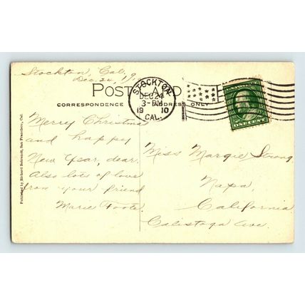 1907 Stockton California High School Christmas Greeting Postcard (A28)