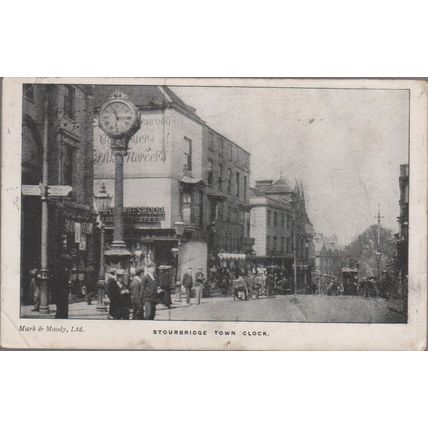 PPC Town Clock & High Street Stourbridge West Midlands 1904 Mark & Moody