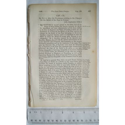 1848 Act of Parliament: charges for the Relief of the Poor in Unions