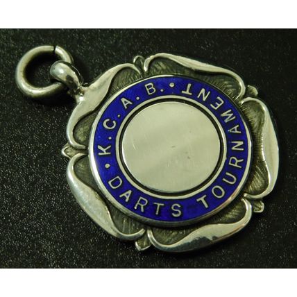 Vintage Solid Sterling Silver & Enamel Darts Medal Pocket Watch Chain Fob Kent