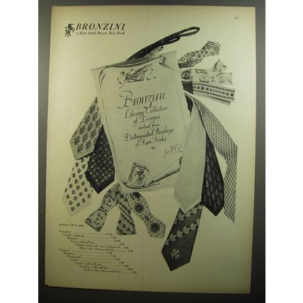 1952 Bronzini Ties Ad - Bronzini Library Collection of Designs