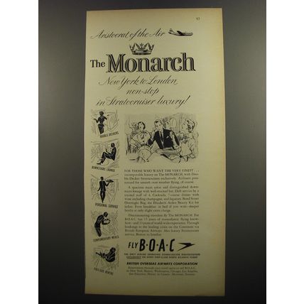 1952 BOAC Airlines Ad - Aristocrat of the air The Monarch