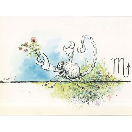 Romantic Scorpion Insect Scorpio Ronald Searle Zodiac Postcard
