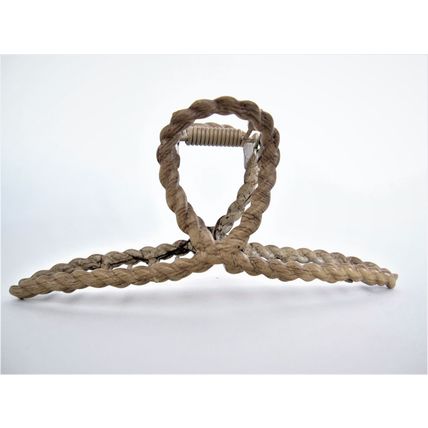 Large faux bamboo wood effect roped metal hair claw clip for thick hair