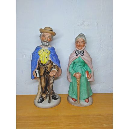 Old Man & Woman w Walking Stick & Book in Hand - Ceramic Crown Royal Home Decor