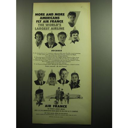1957 Air France Airlines Ad - More and More Americans fly Air France